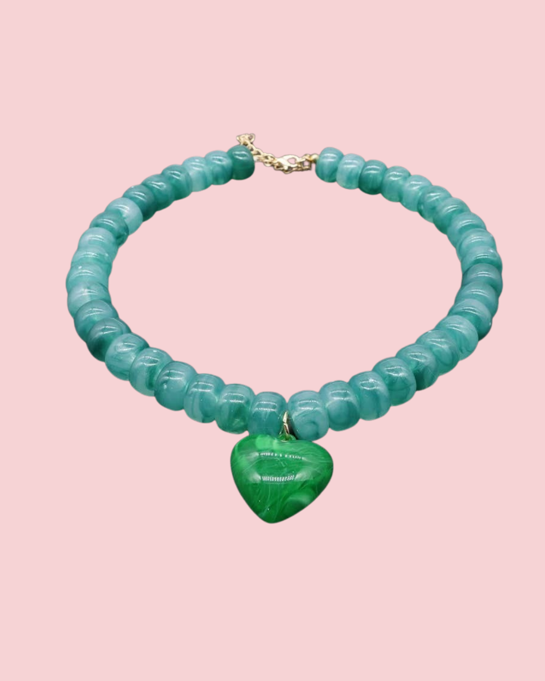 Heart Pendant Resin Beaded Necklaces