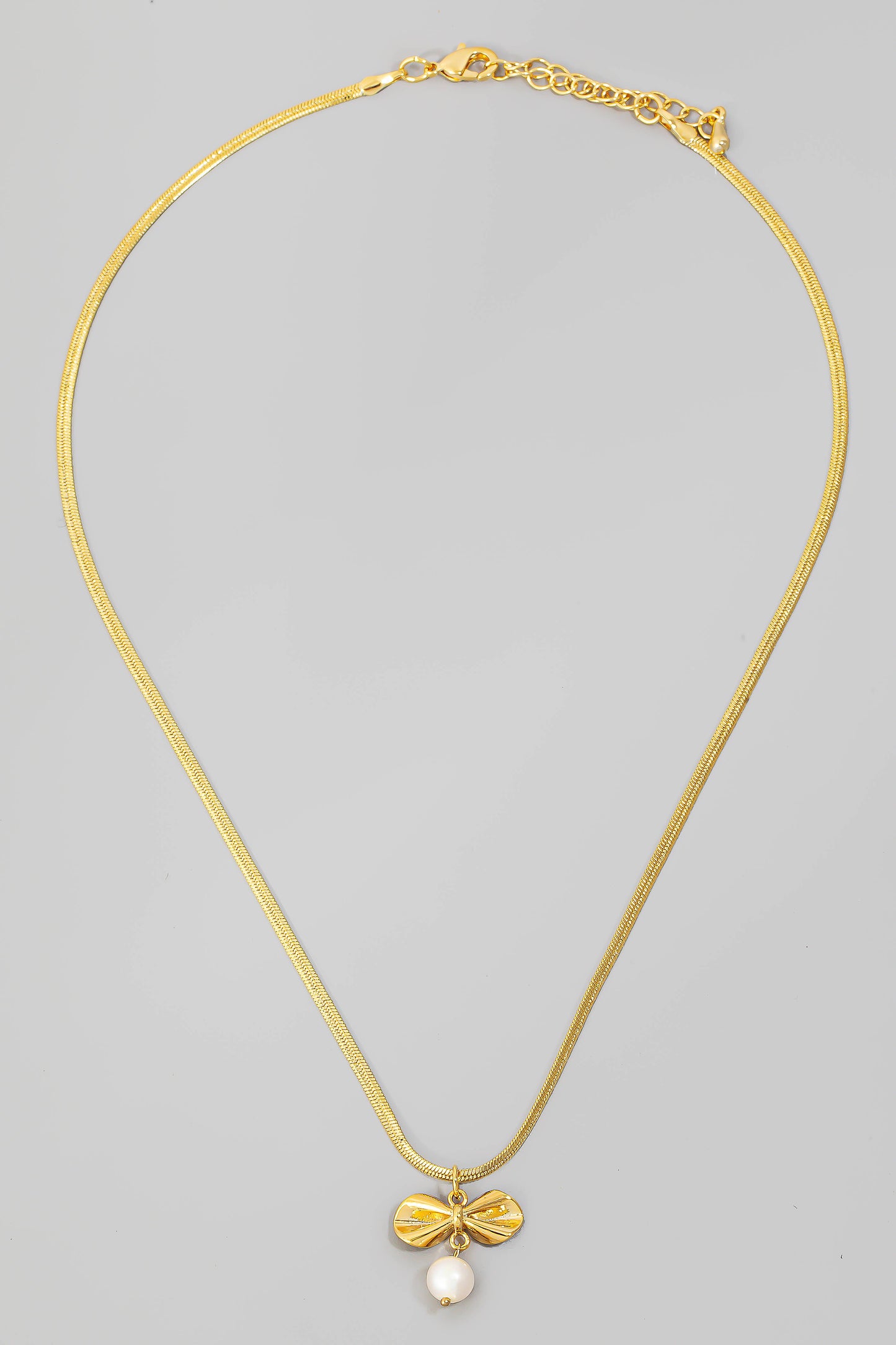 Pearl Bead And Ribbon Bow Pendant Chain Necklace