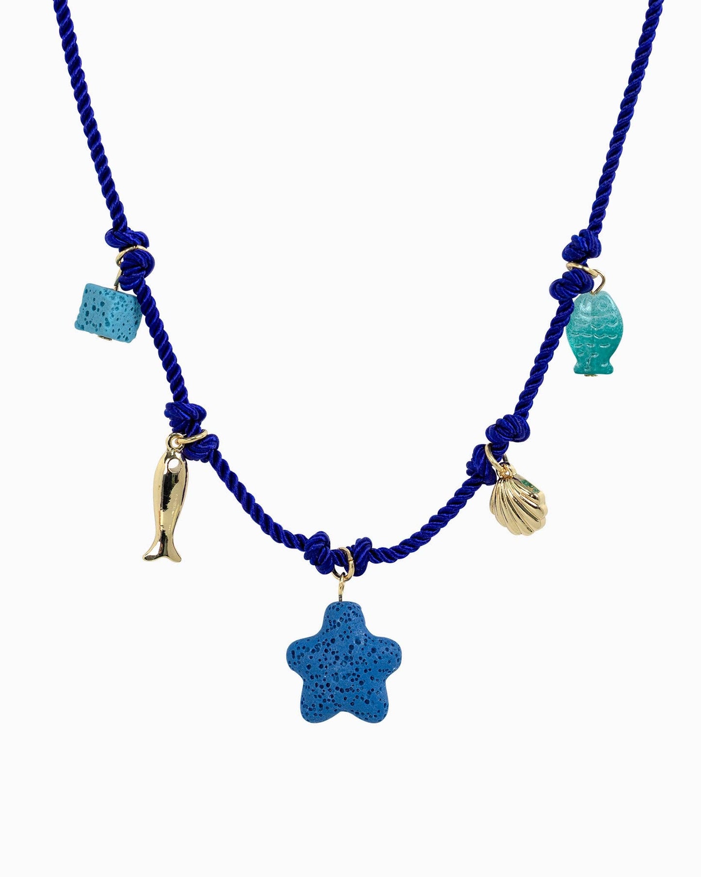 Beach Mode Coastal Blue Lagoon Star Reef Rope 5 Charm Necklace