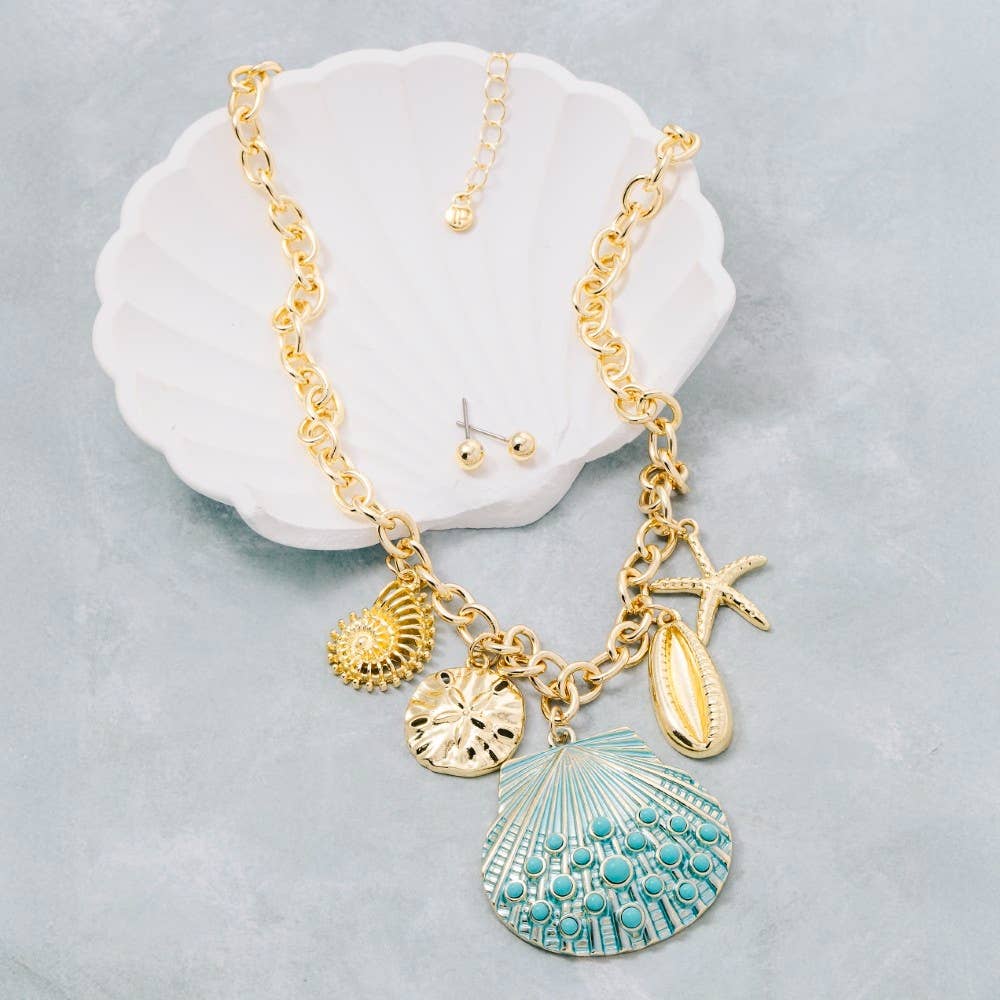 Assorted Sealife Seashell Charms Necklace Set