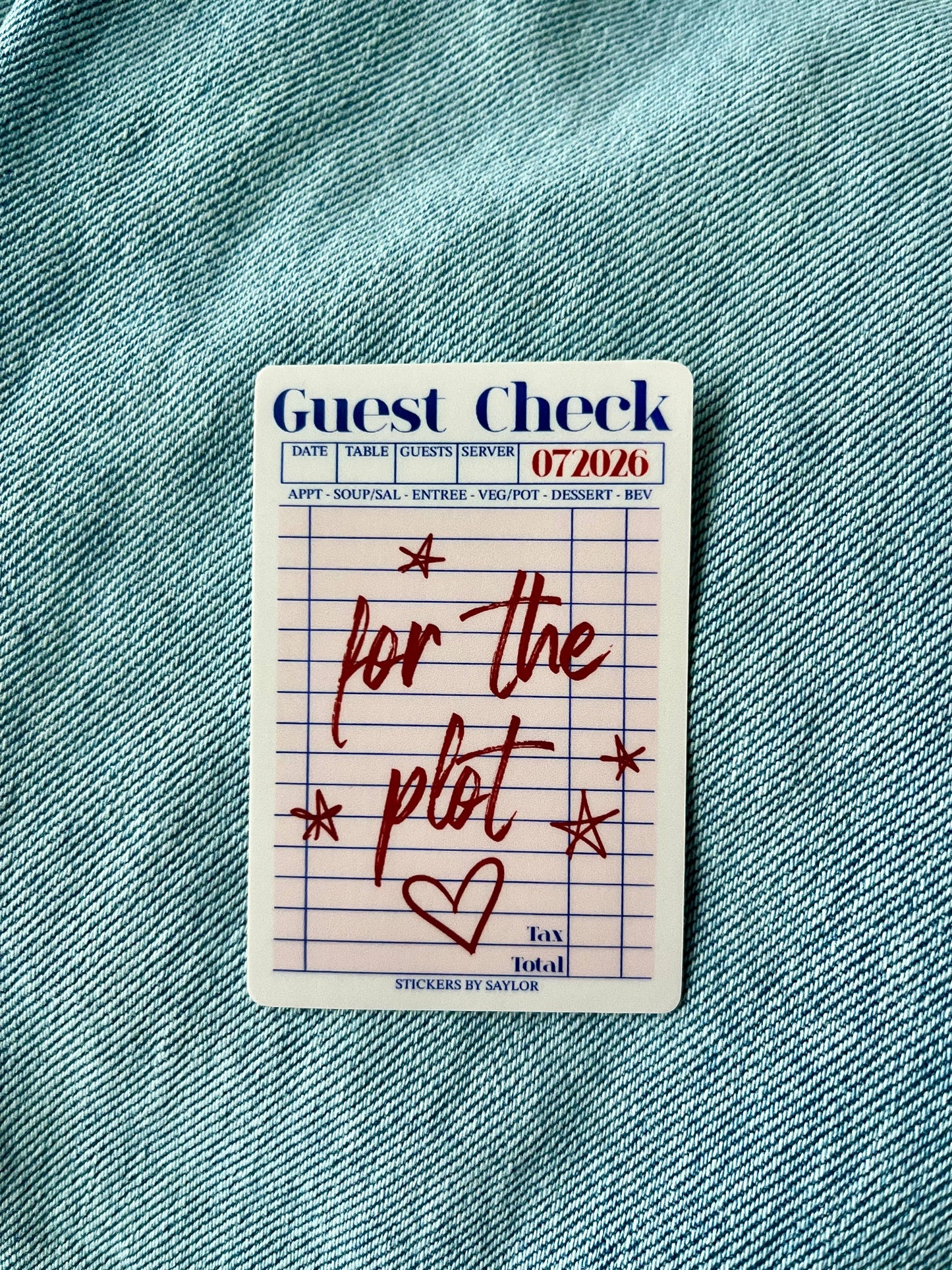 For The Plot Guest Check Vinyl Sticker for Readers/Girls/etc