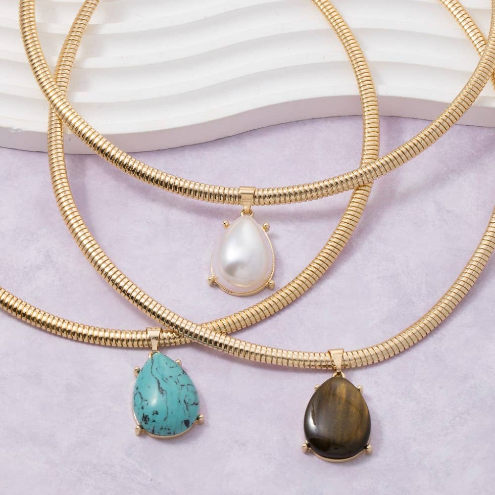 Teardrop Pendant Metallic Flexible Snake Chain Necklace