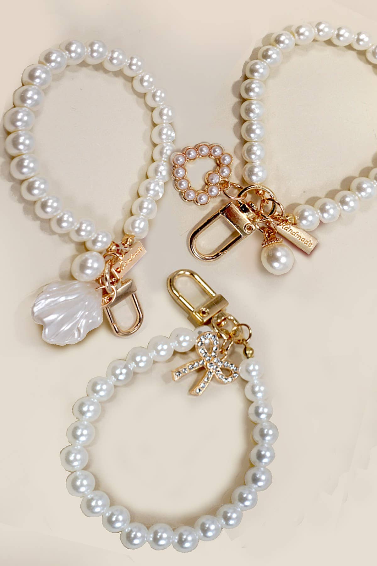 Pearl Bow Heart Seashell Keychain