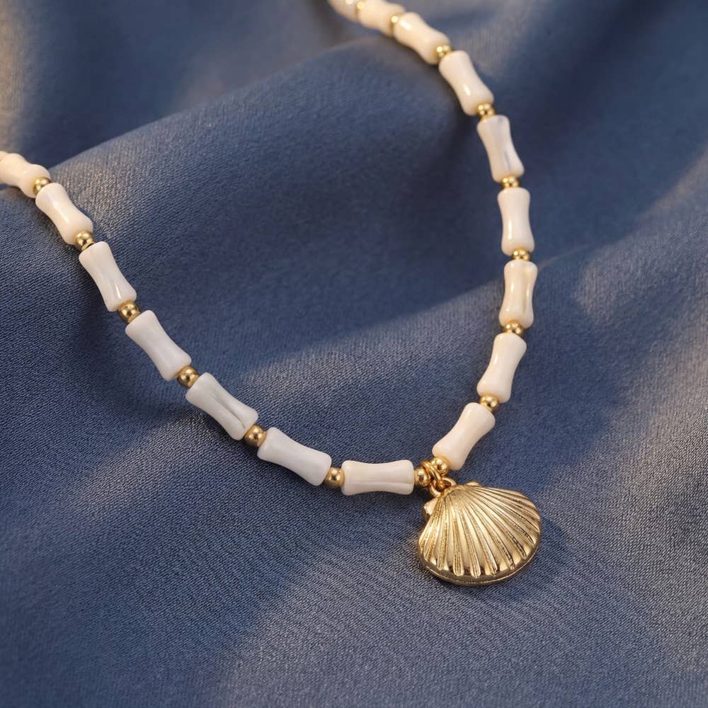 Sea Shell Charm Mother Of Pearl Mixed Beaded Necklace