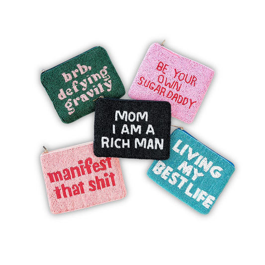 XL Beaded Coin Purse - Motivational Designs - Coin Pouch