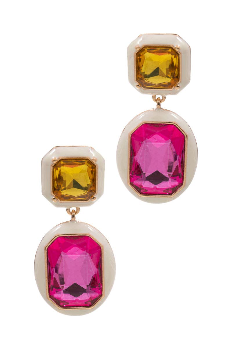 Square Shaped Multi Colored Glass Post Earrings