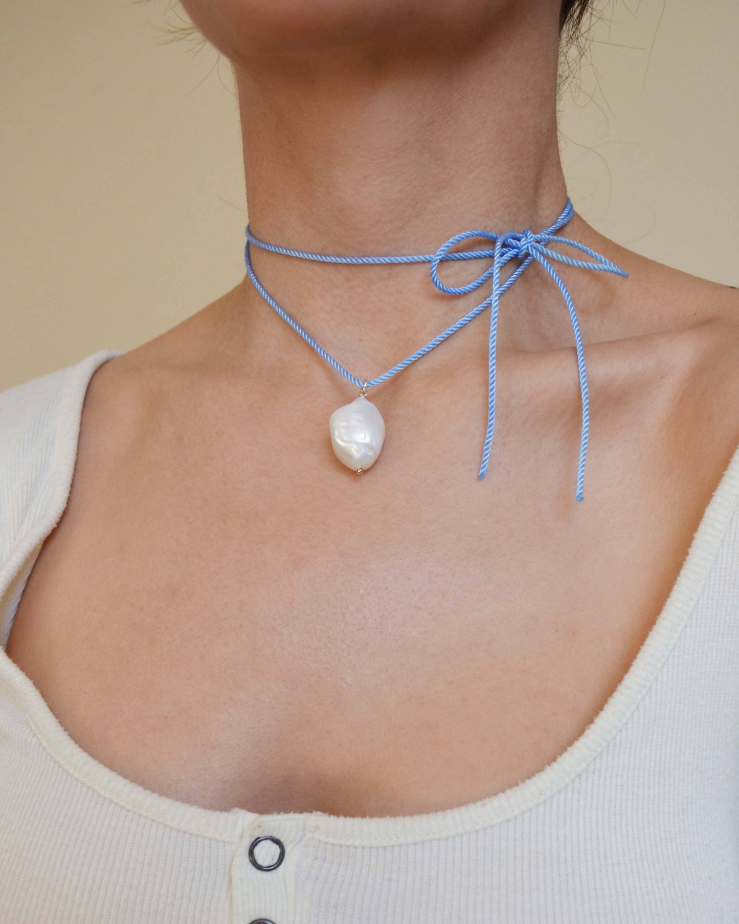 Rope Pearl Necklace, Sky Blue