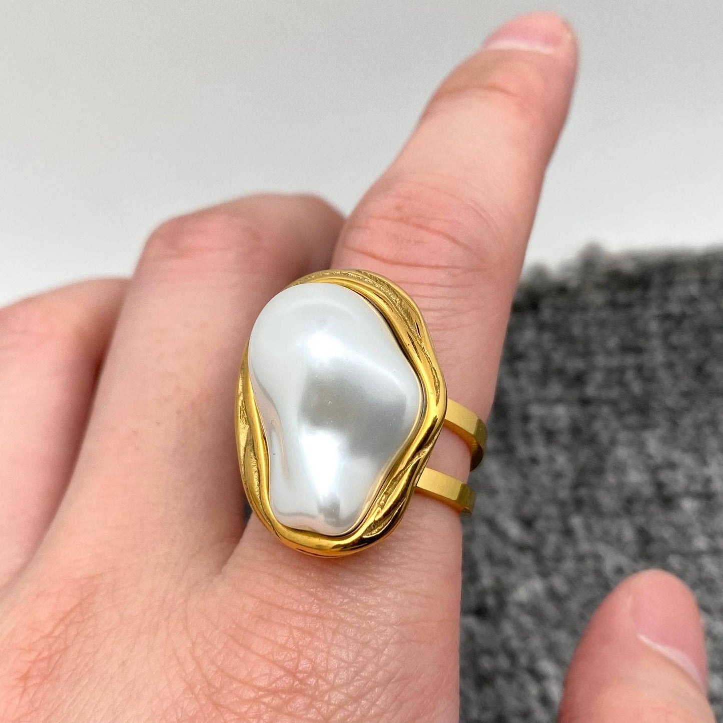 Baroque Pearl 18K Gold Plated Stainless Steel Ring - FGS