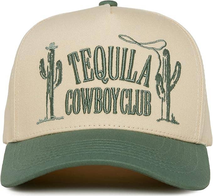 2-Tone 3D Embroidered Cap - Tequila Cowboy Club - Sage/Beige