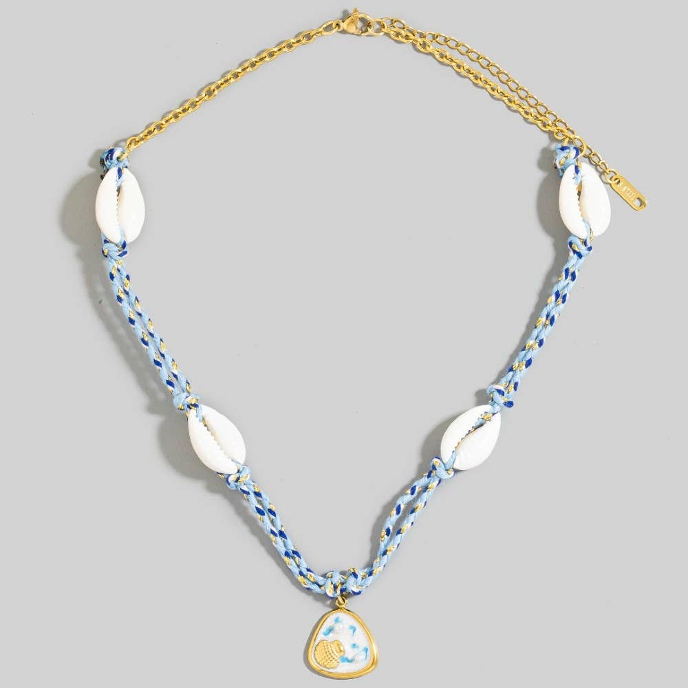 Stainless Steel Sea Life Coin And Puka Shell Charms Braided