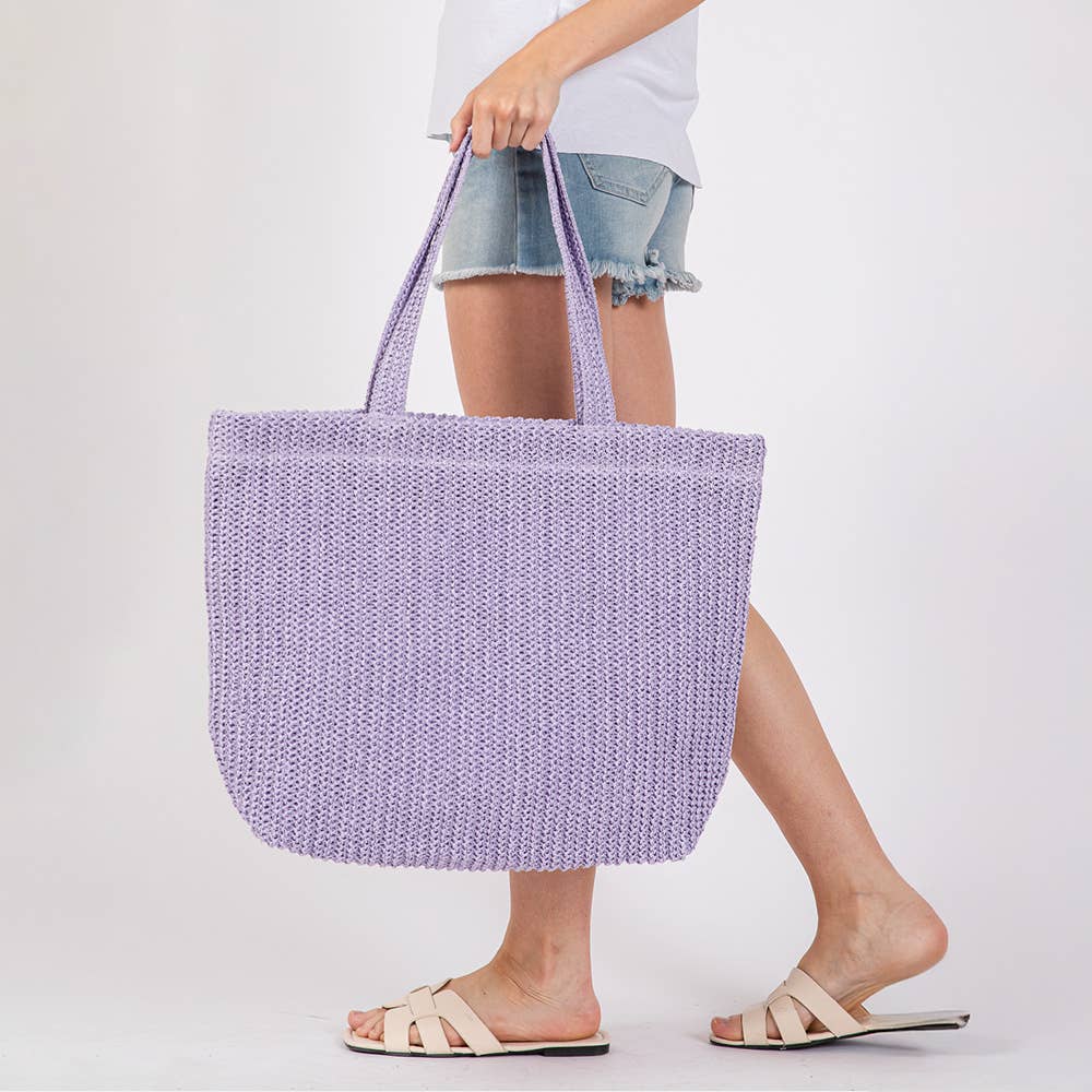 Solid Crochet Straw Tote Bag / Beach Bag