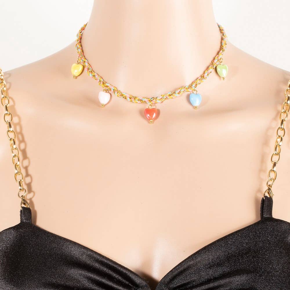 Stainless Steel Enamel Star Charms Cord And Chain Braided