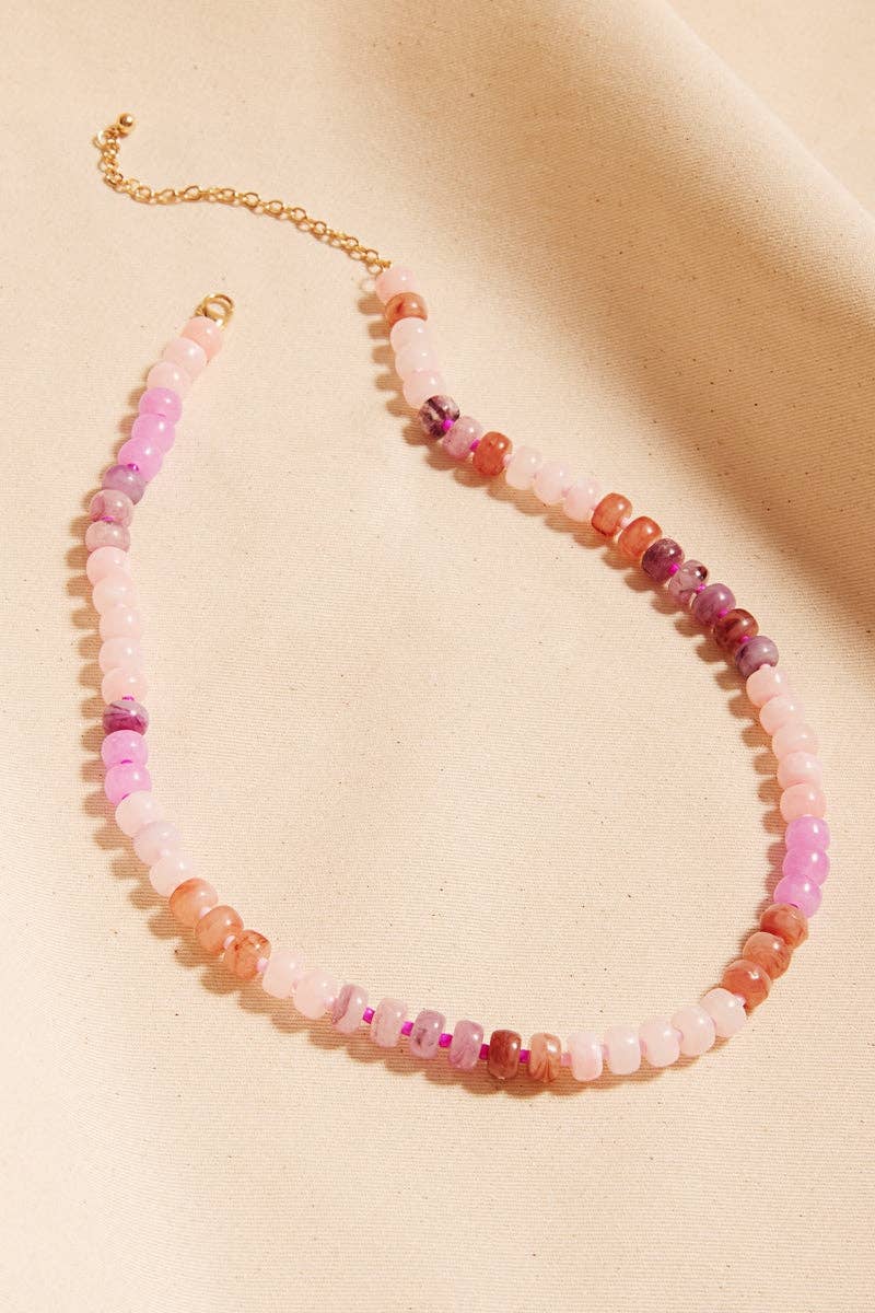 Flat Round Resin Beads Ombre Mixed Short Necklace