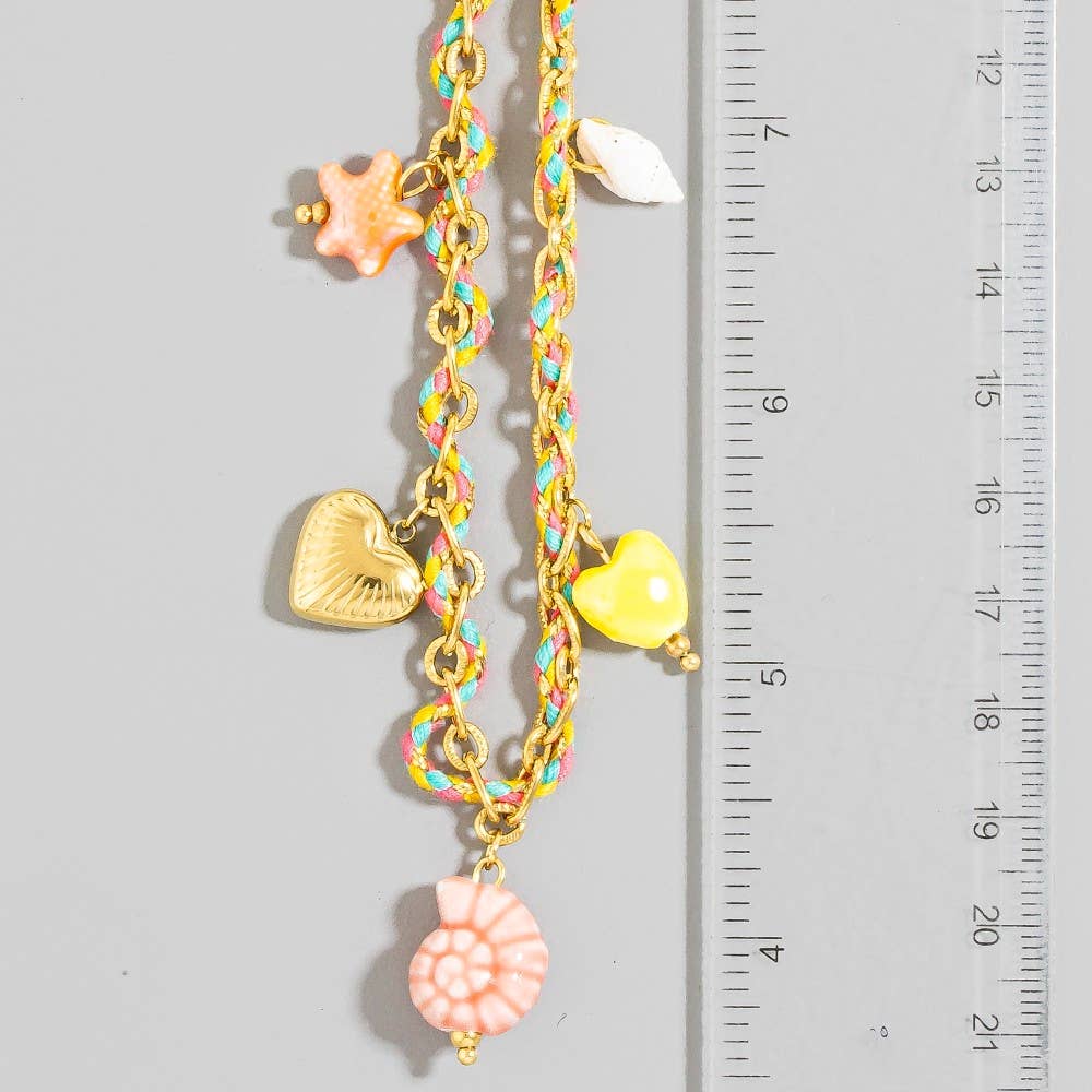 Stainless Steel Sea Life And Heart Charms Braided Necklace