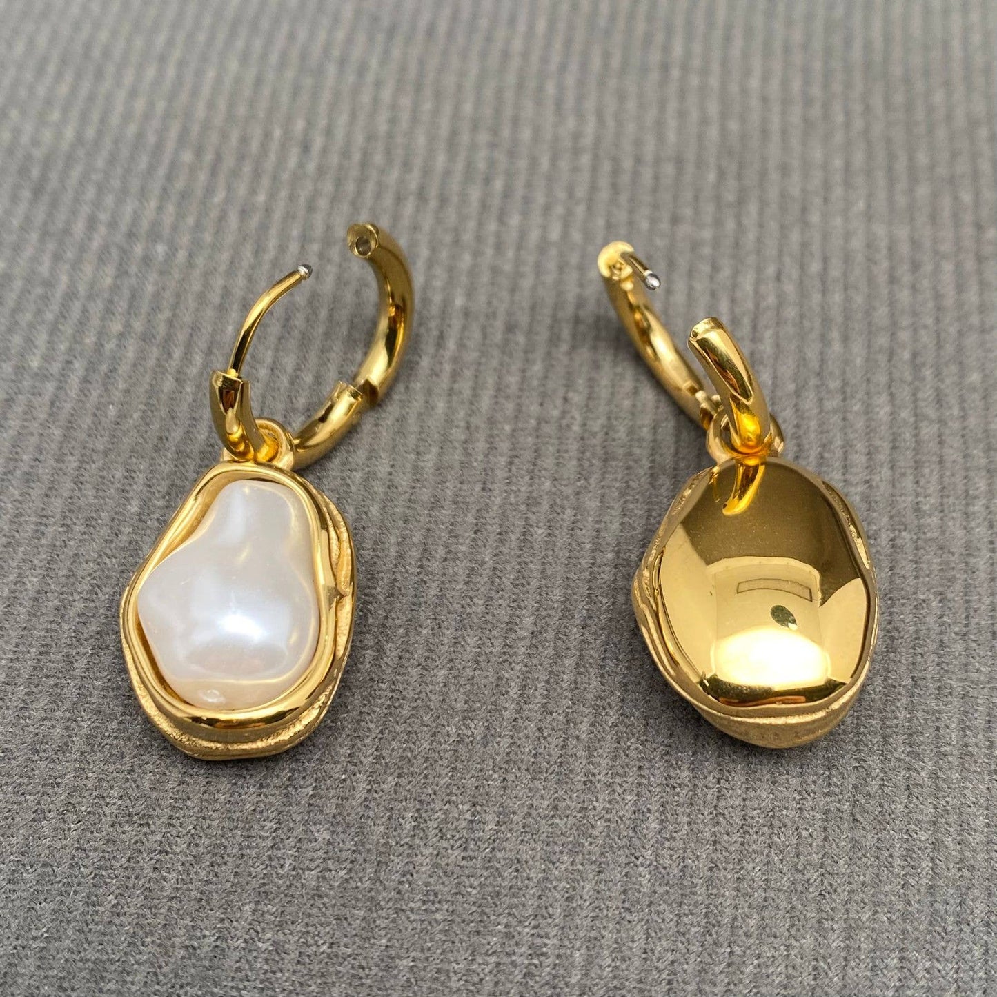 Baroque Pearl 18K Gold Plated S.Steel huggie Earrings - FGS