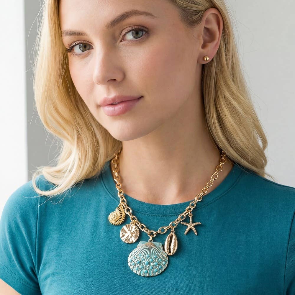 Assorted Sealife Seashell Charms Necklace Set
