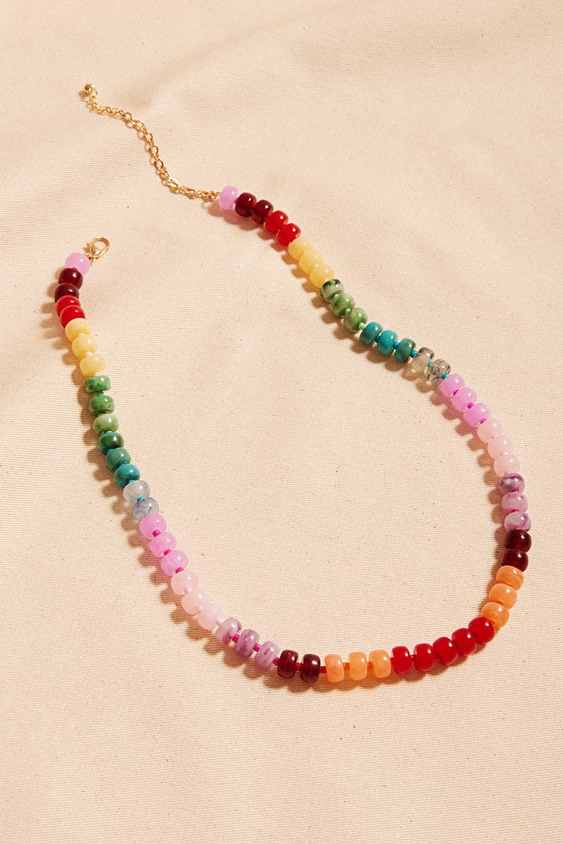 Flat Round Resin Beads Ombre Mixed Short Necklace