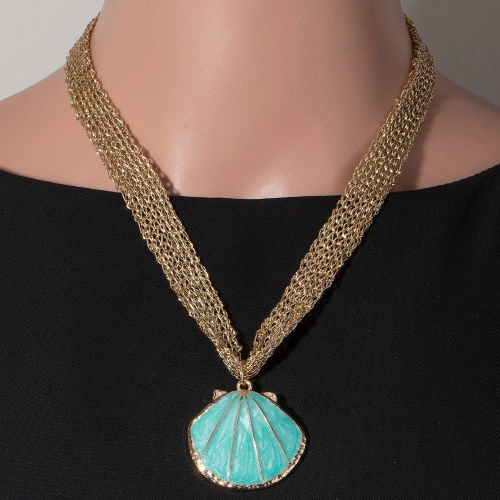 Enamel Seashell Pendant Multi Chain Necklace