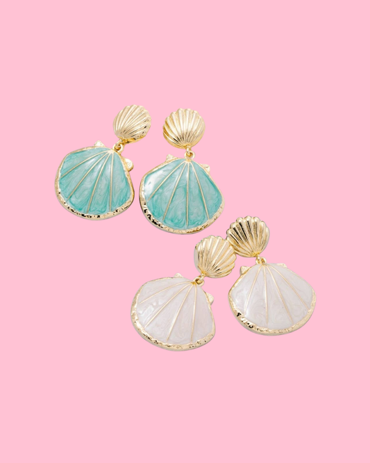 Enamel Double Seashell Drop Earrings