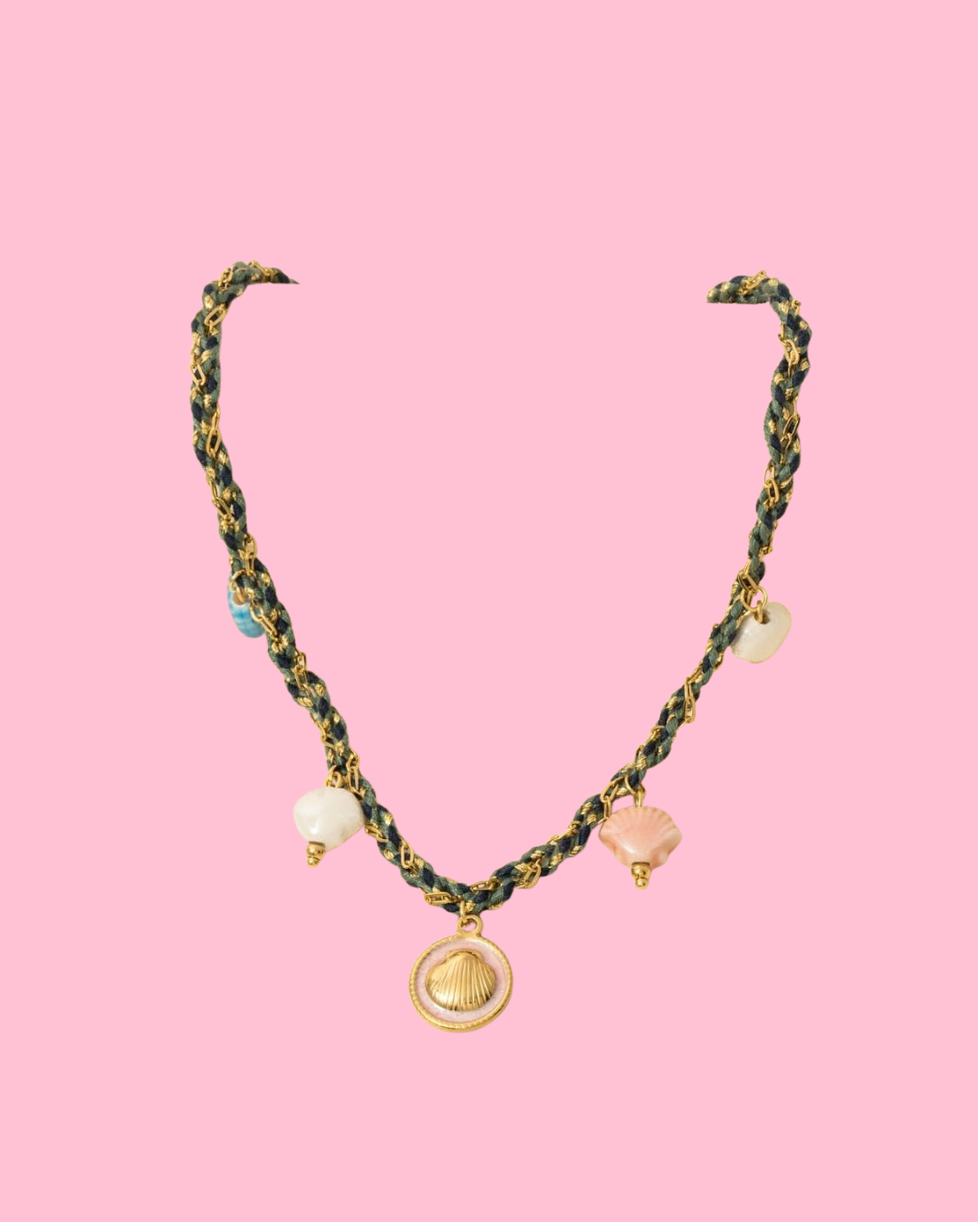 Stainless Steel Clam Shell Coin And Epoxy Charms Braided