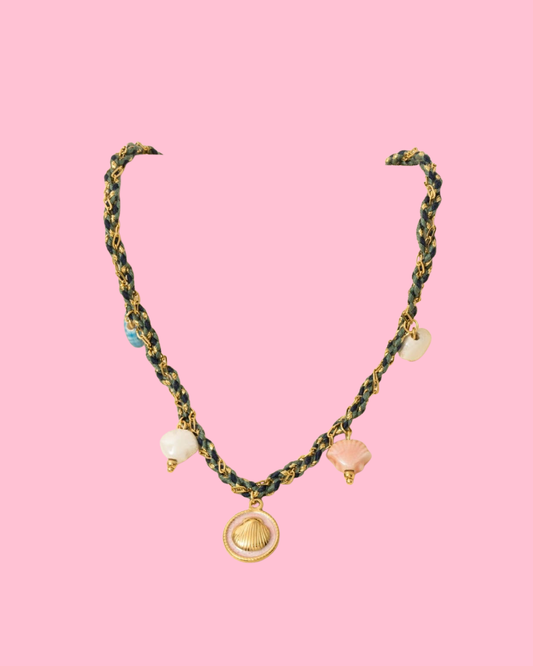 Stainless Steel Clam Shell Coin And Epoxy Charms Braided