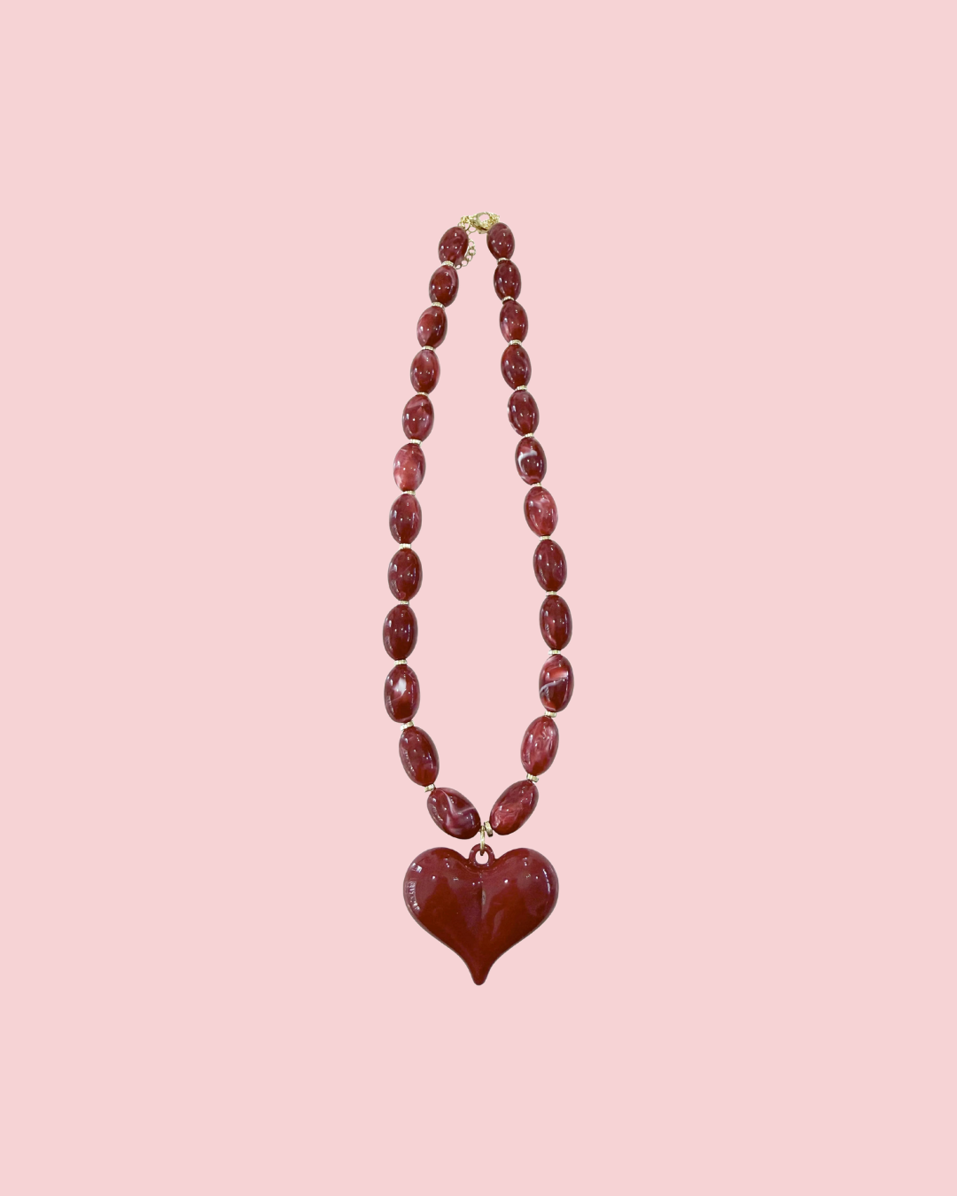 Roxie Red Beaded Necklace with Heart Charm