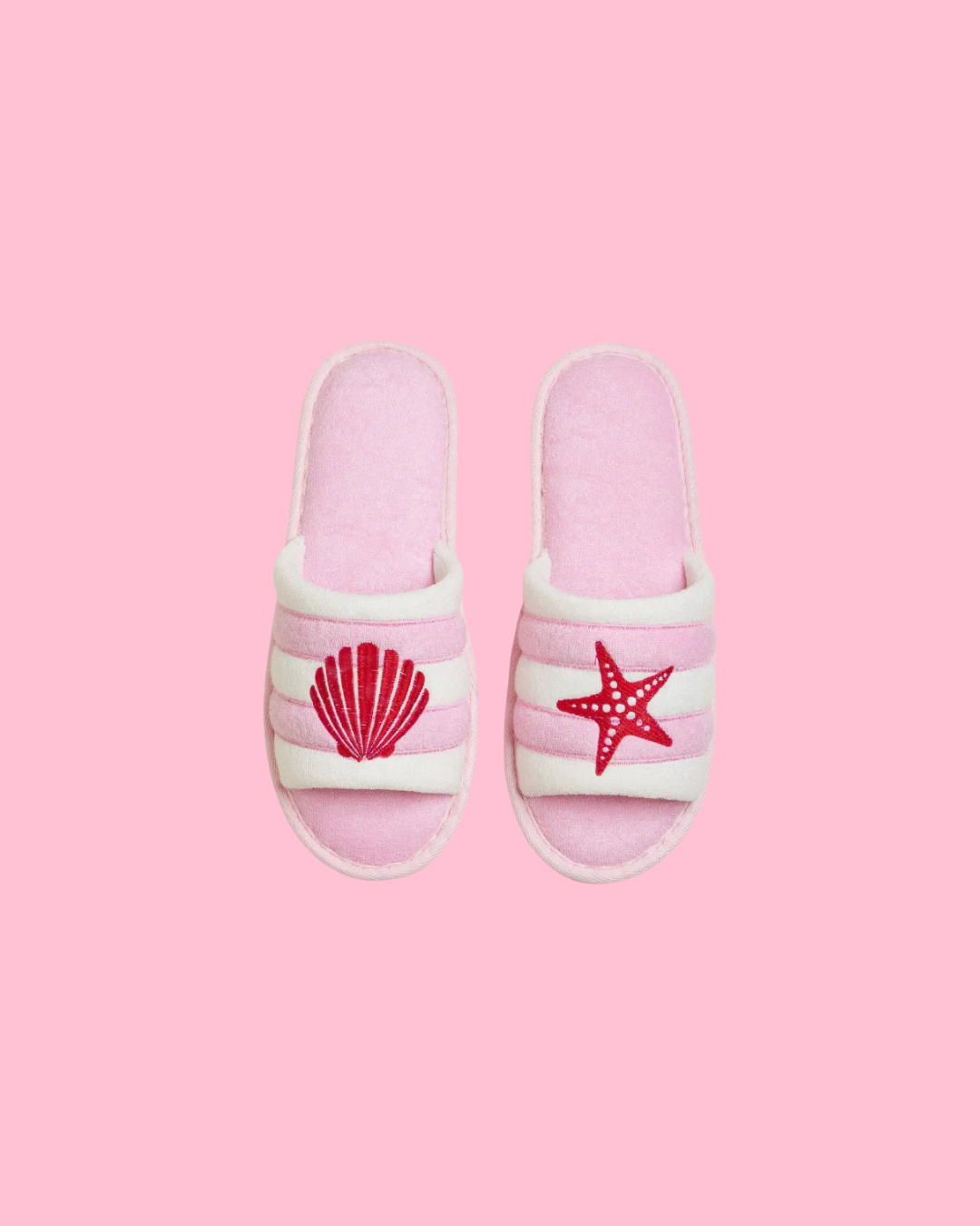 Striped Slippers with Starfish and Shell Design