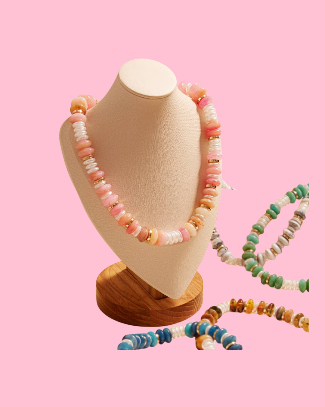 Marbled Round Shaped Beads Pearl Beaded Necklace