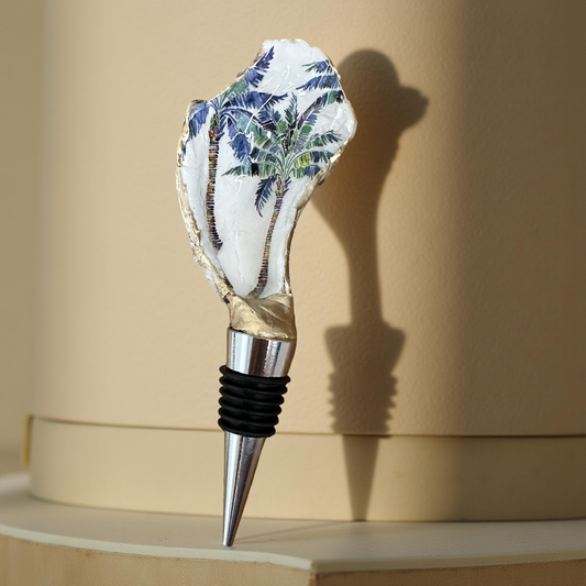 Tropical Palm Tree Oyster Shell Wine Stopper – Gold Rim