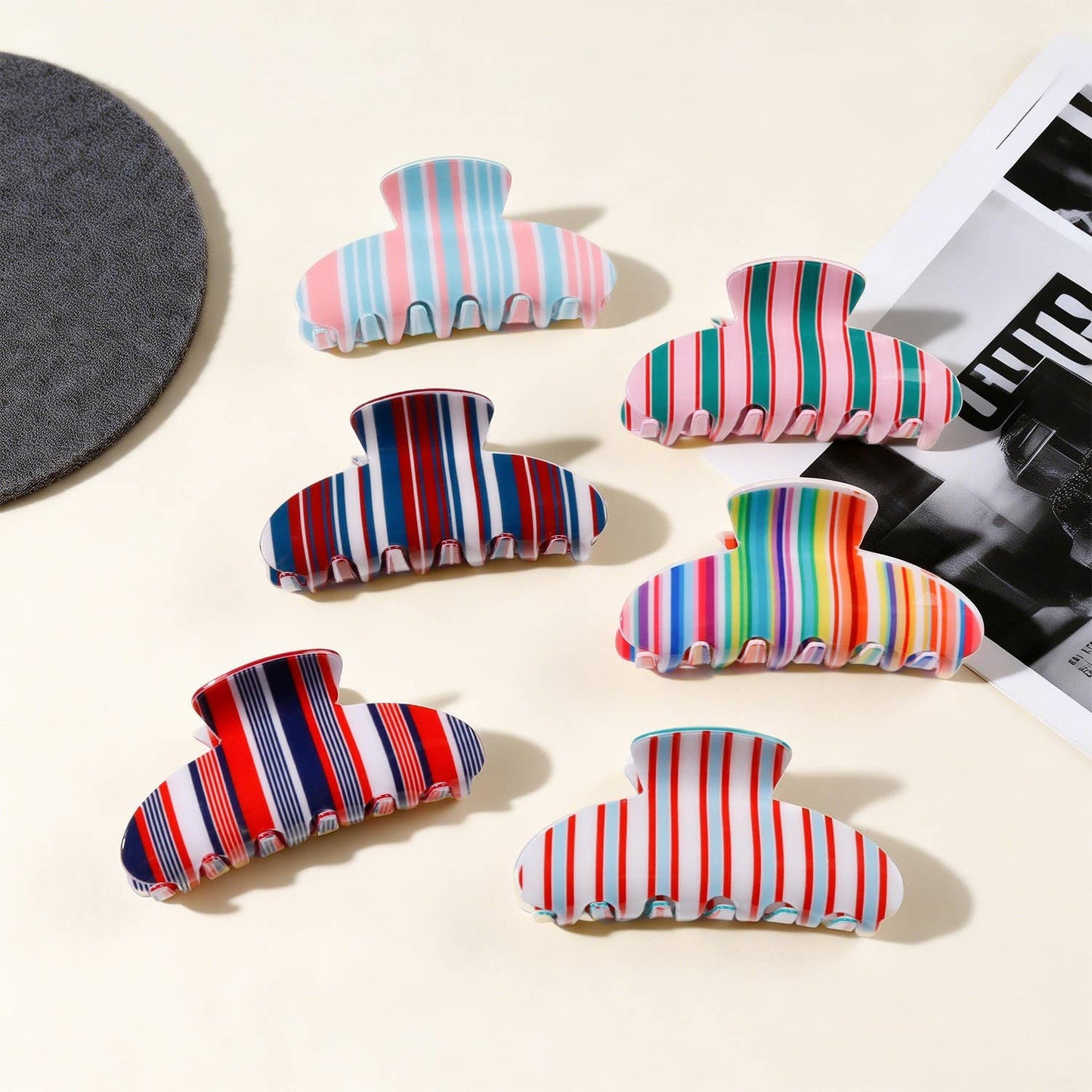 Colorful Vertical Stripe Pattern Hair Claw Clip