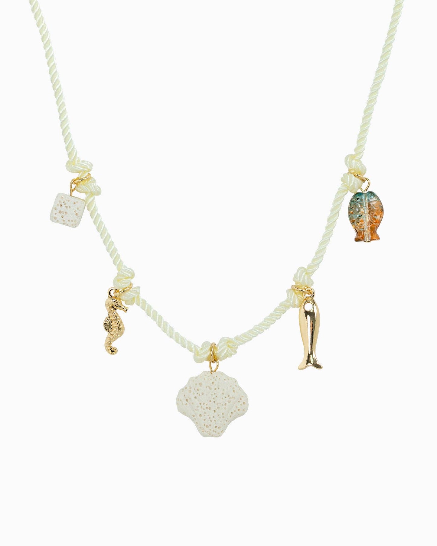 Beach Mode Coastal Coral Cove Treasure Rope 5 Charm Necklace