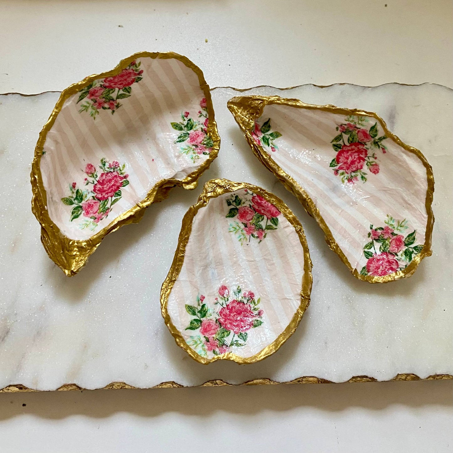 Striped Rose Oyster Shell Jewelry Dish