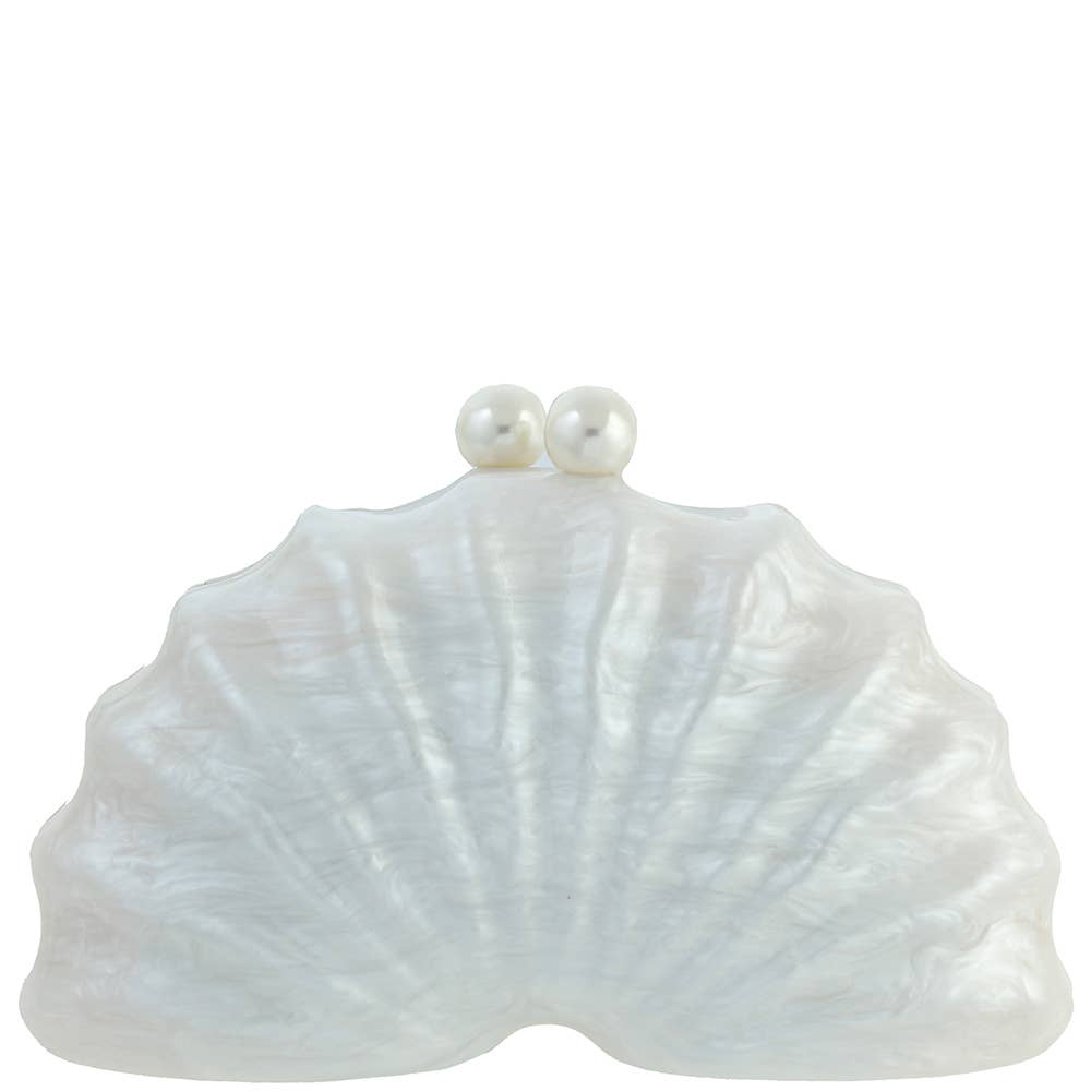 PEARL ACRYLIC FAN SHELL SHAPE EVENING CLUTCH
