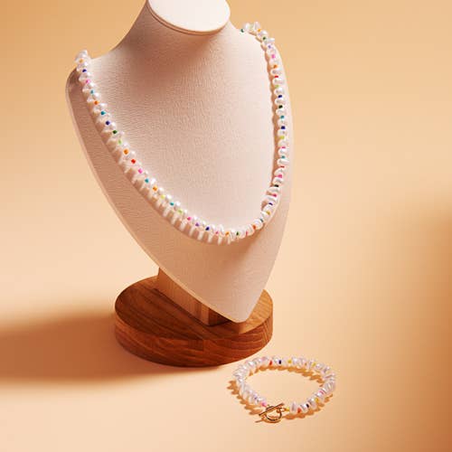 Organic Pearl Color Seed Bead Mixed Short Necklace