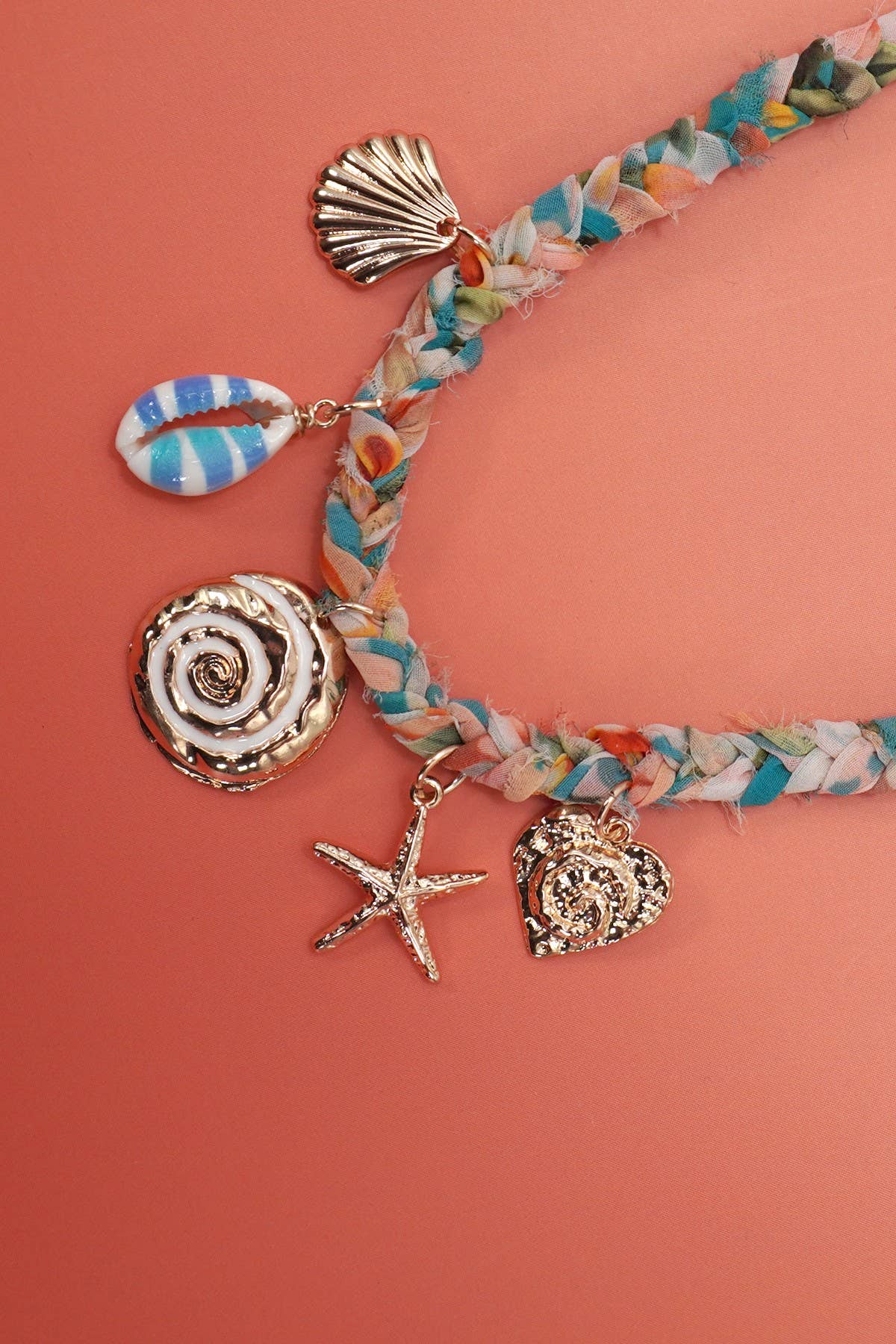Seashell Starfish Sun Charm Scarf Necklace