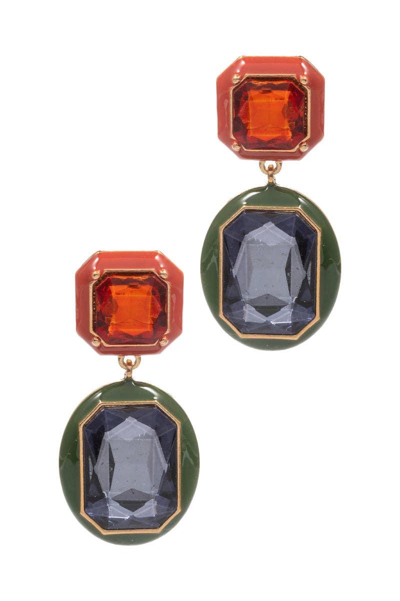 Square Shaped Multi Colored Glass Post Earrings