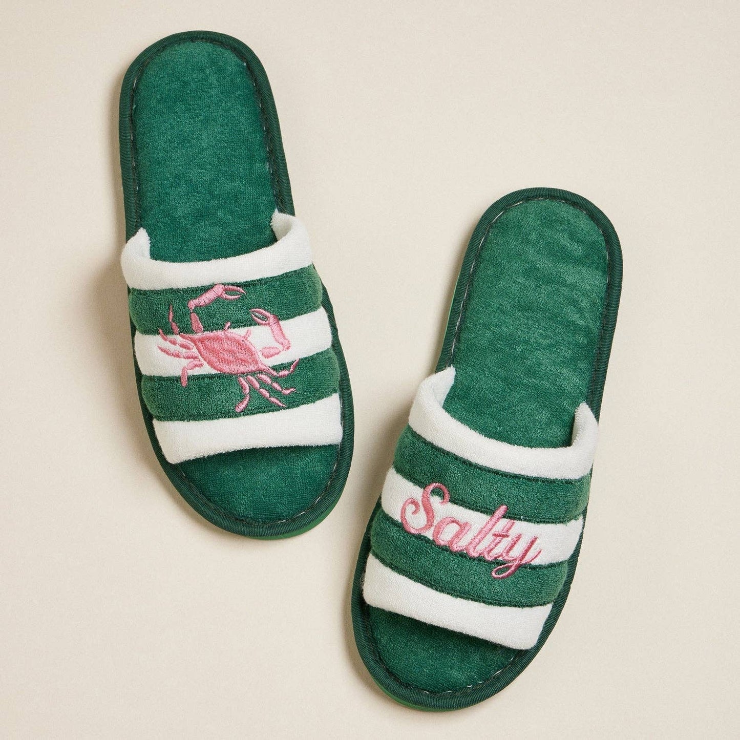 Salty Crab Embroidered Striped Slippers