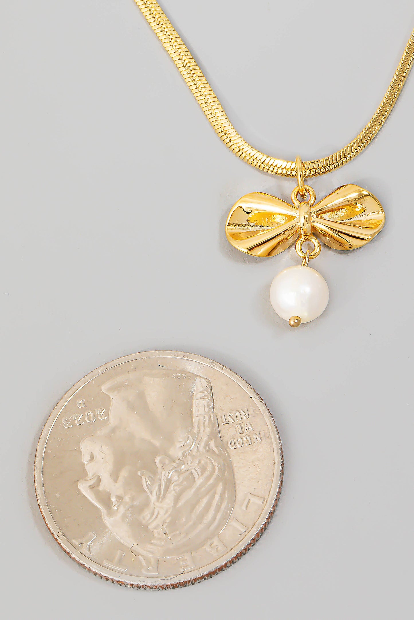 Pearl Bead And Ribbon Bow Pendant Chain Necklace