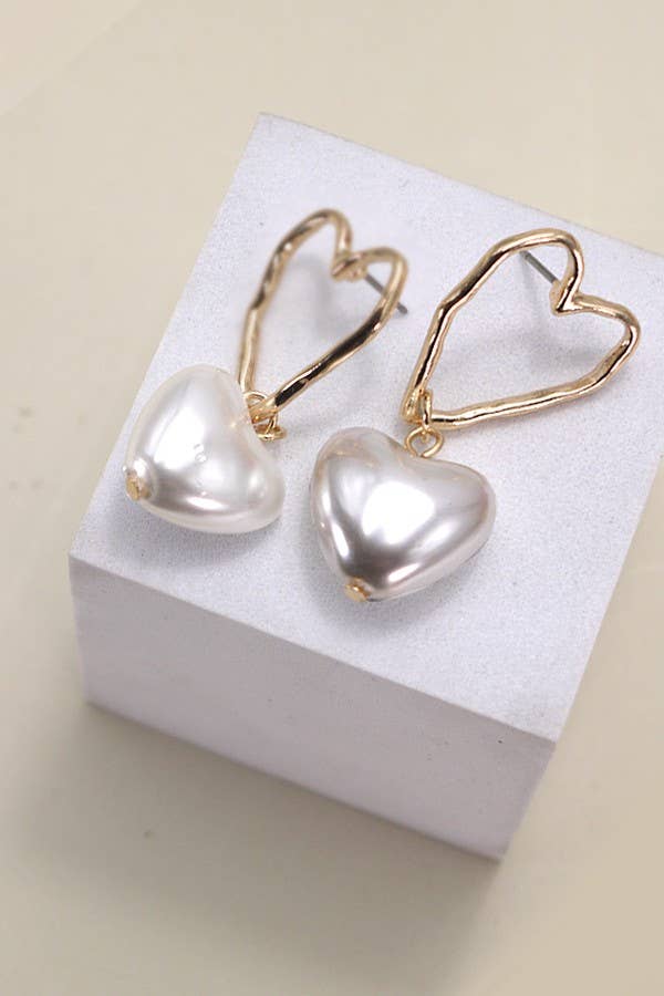 Hammer Heart Pearl Drop Earrings