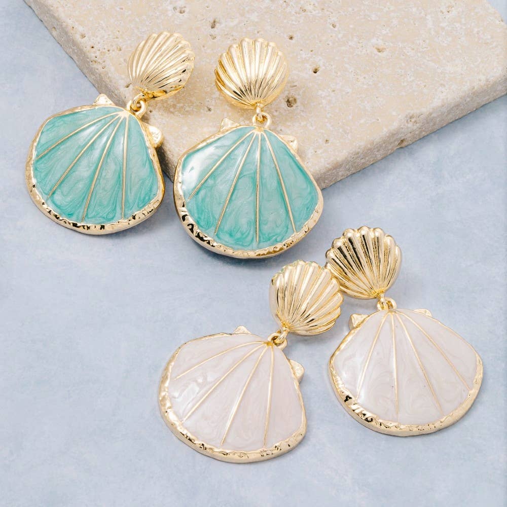 Enamel Double Seashell Drop Earrings