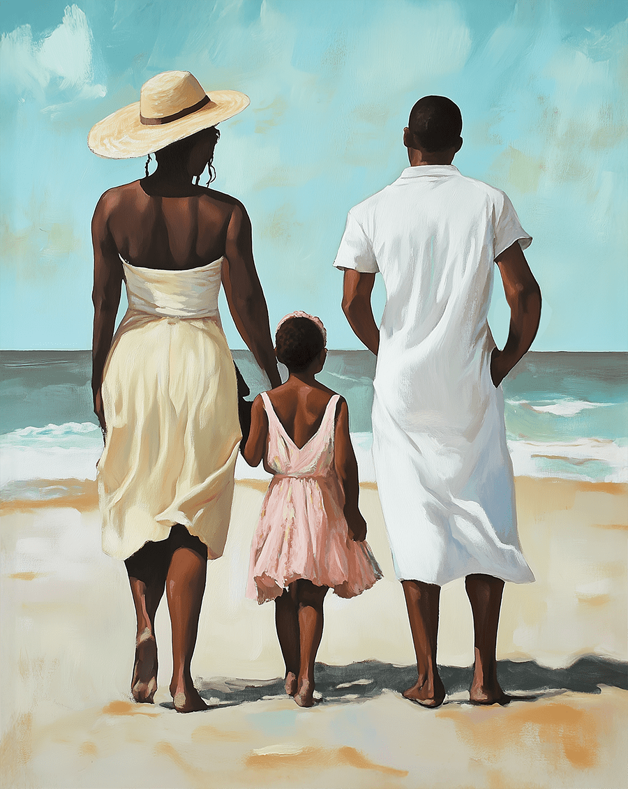 Vintage Family Beach Day  8”x10” Art Print
