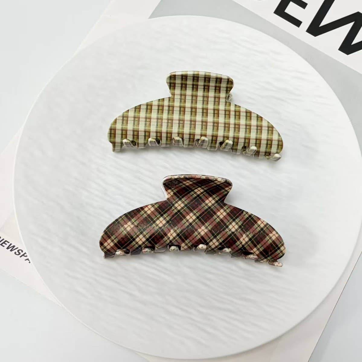 Vintage Plaid Pattern Hair Claw Clip