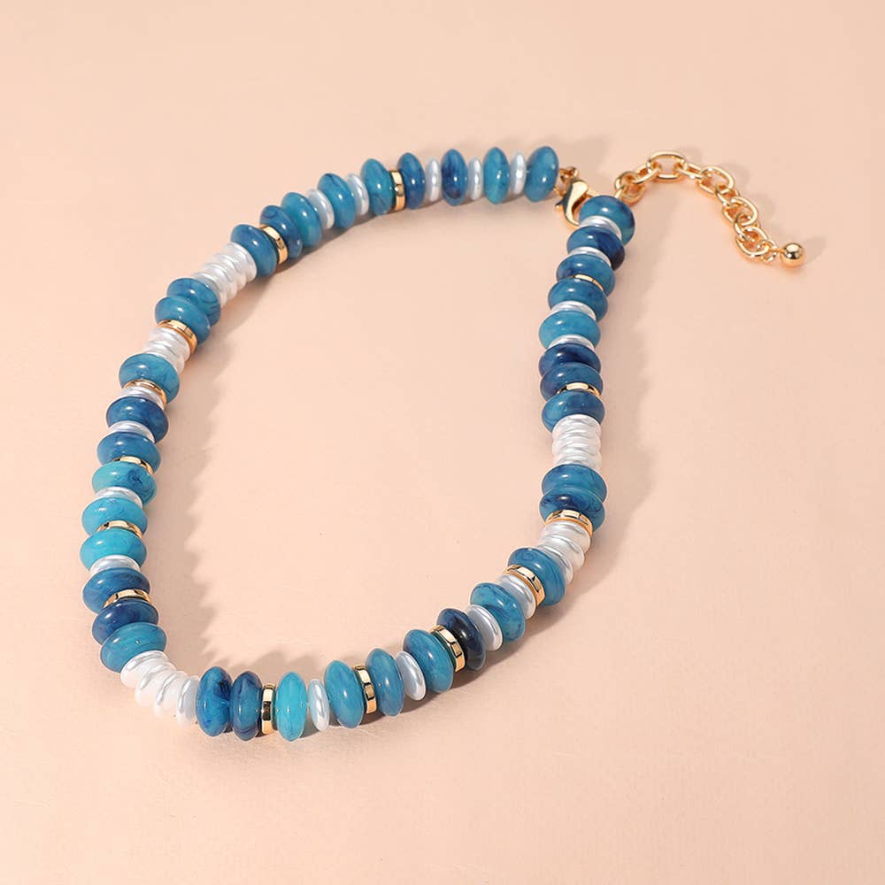 Marbled Round Shaped Beads Pearl Beaded Necklace