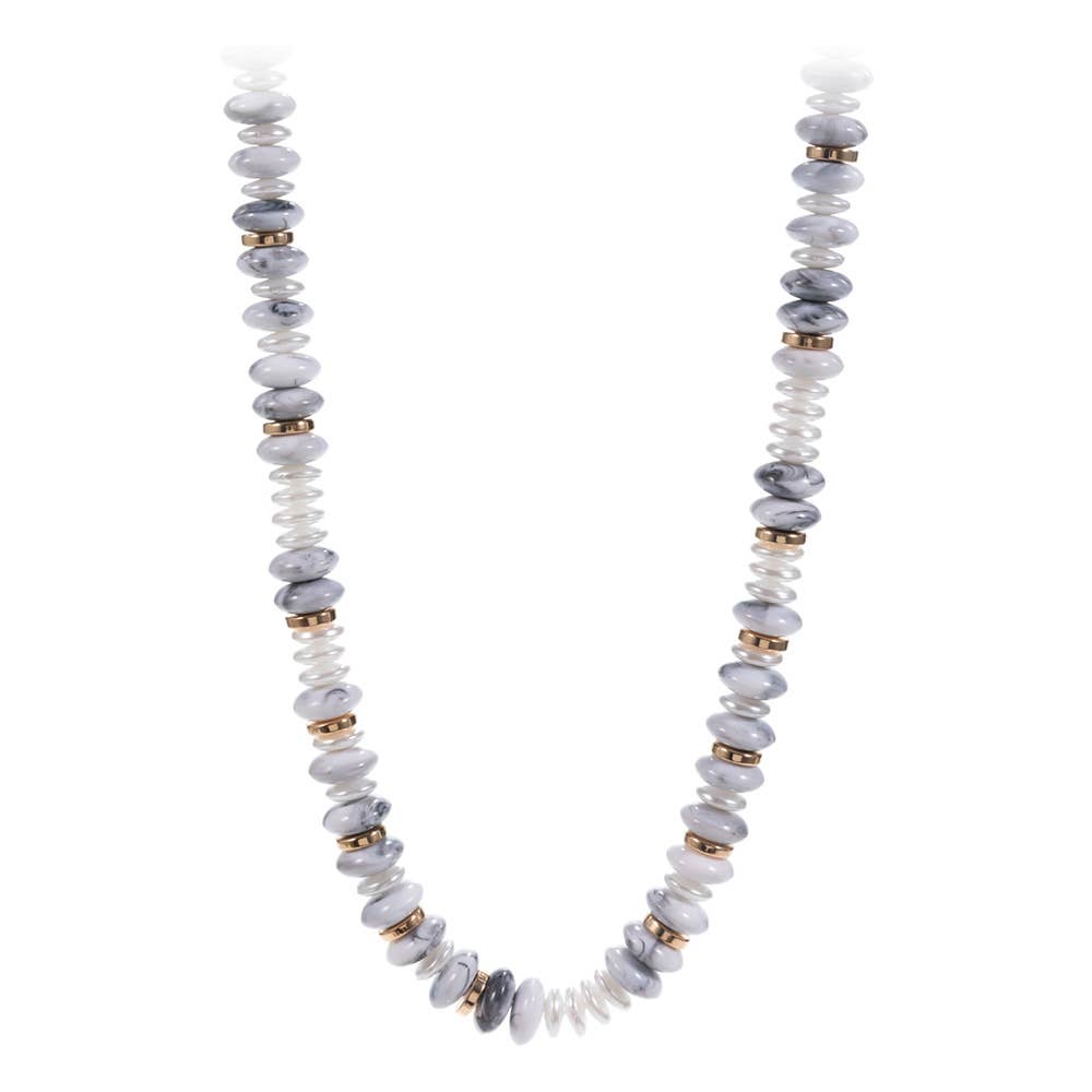 Marbled Round Shaped Beads Pearl Beaded Necklace