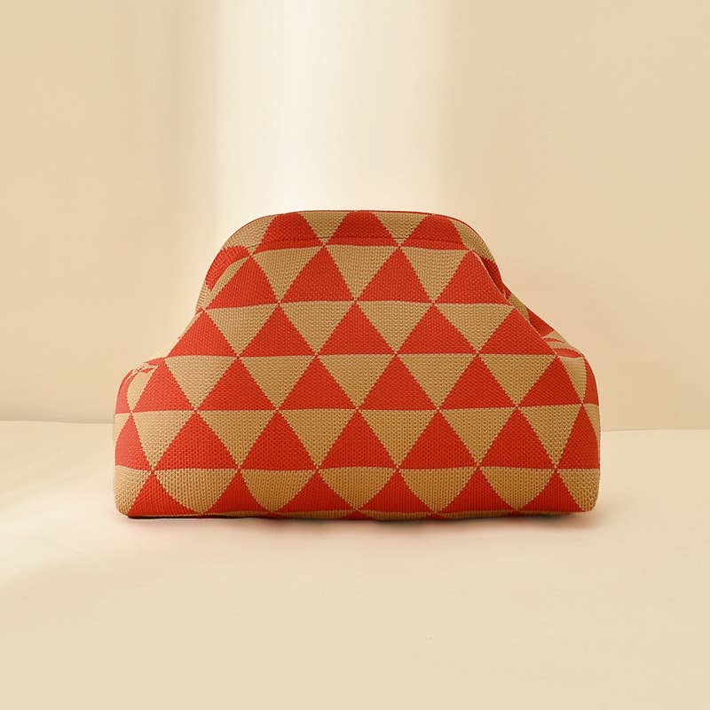 Stripe Knit Cosmetic Bag Geo Pattern Storage Clutch