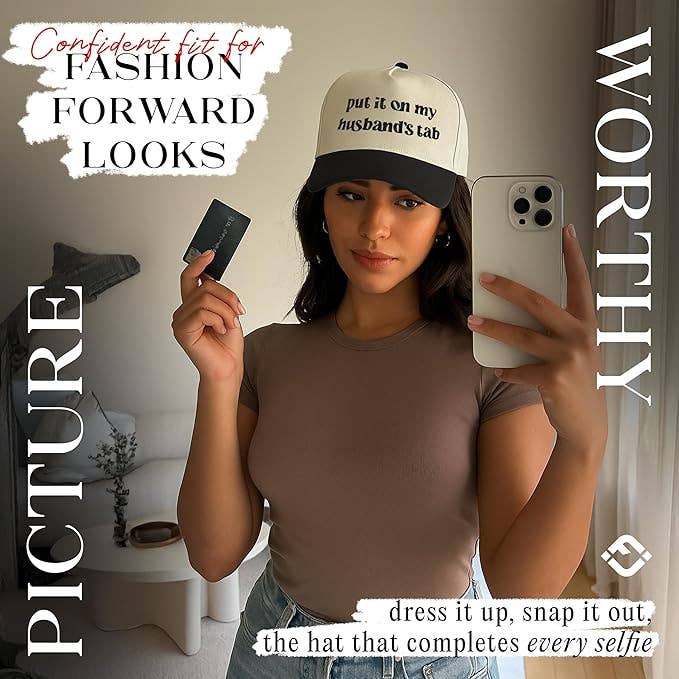 Two Tone Cap - Put It On My Husband's Tab - Black/Beige