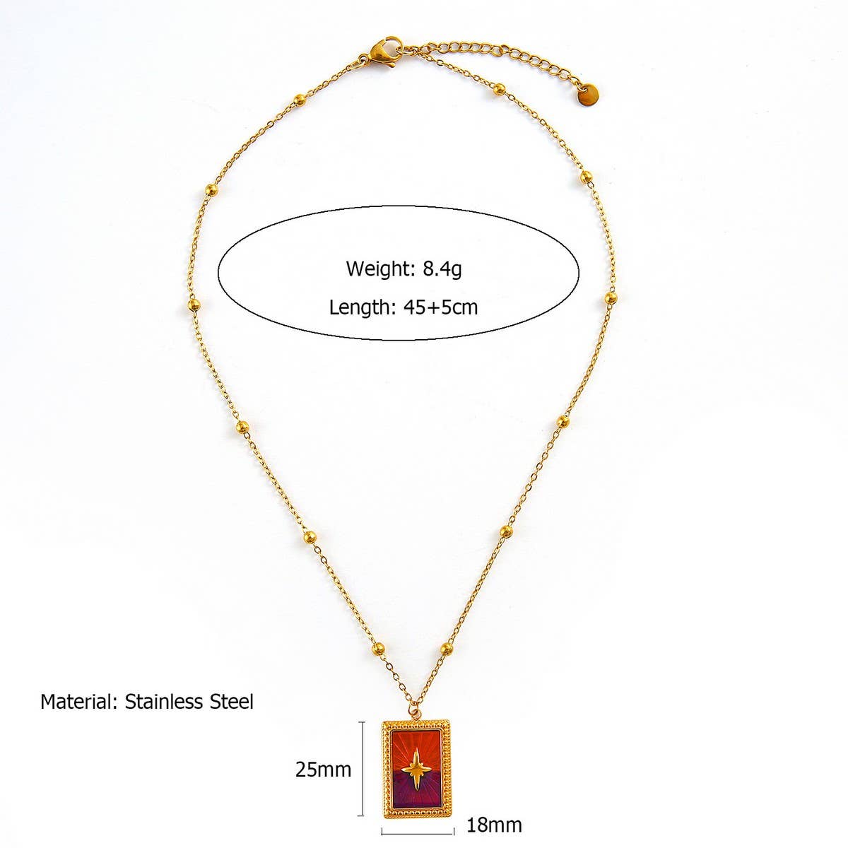 Vintage 18K Steel Tarot Card Pendant Necklace_CWMM8814
