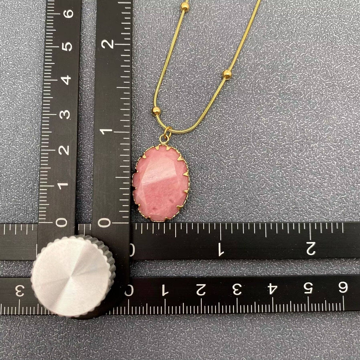 Geometric Rhodochrosite Charm 18K Golden Necklace