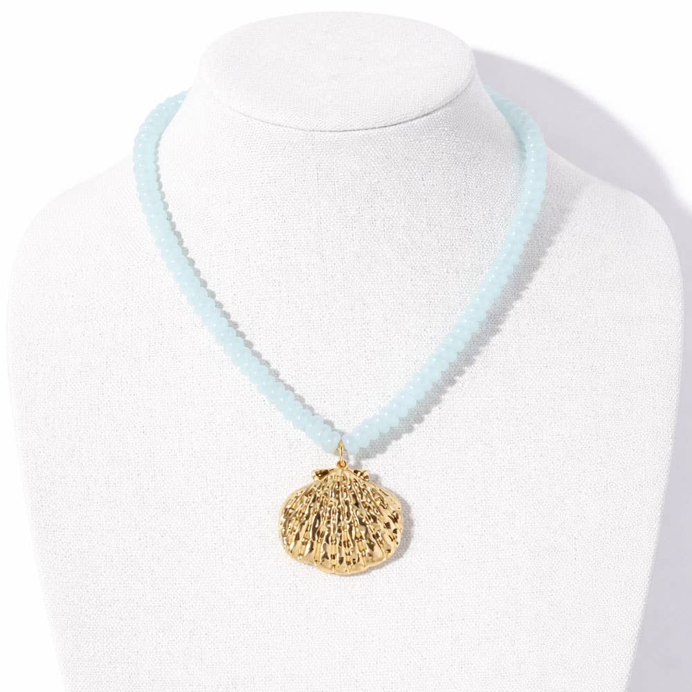 COLOR BEAD SHELL PENDANT NECKLACE