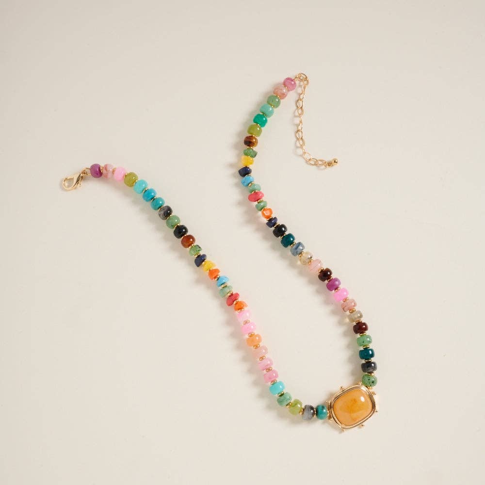 17Inch Mixed Marbled Ombre Beaded Pendant Necklace
